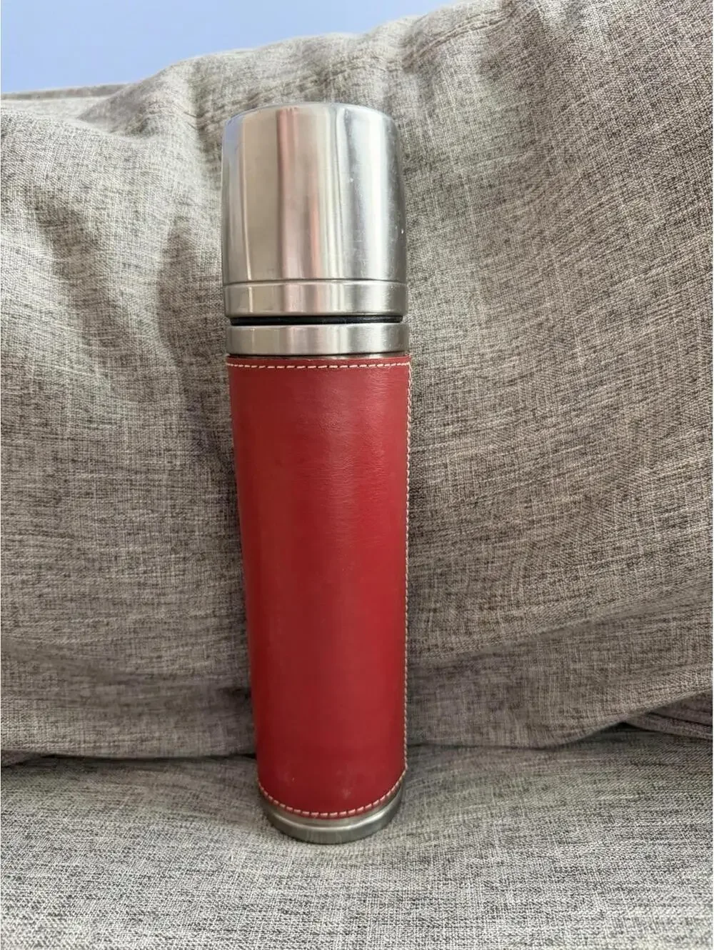 Starbucks Barista Stainless Steel Thermos 16oz Brick Red Leather Sleeve 2003